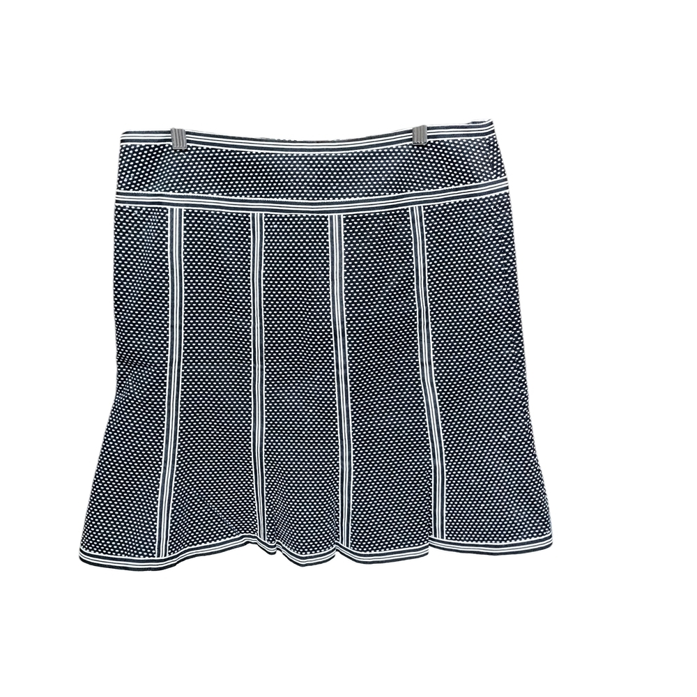 "Nanette Lepore Black/White Stripe Flare Mini Skirt Fluted Hem Stretch Size 10"